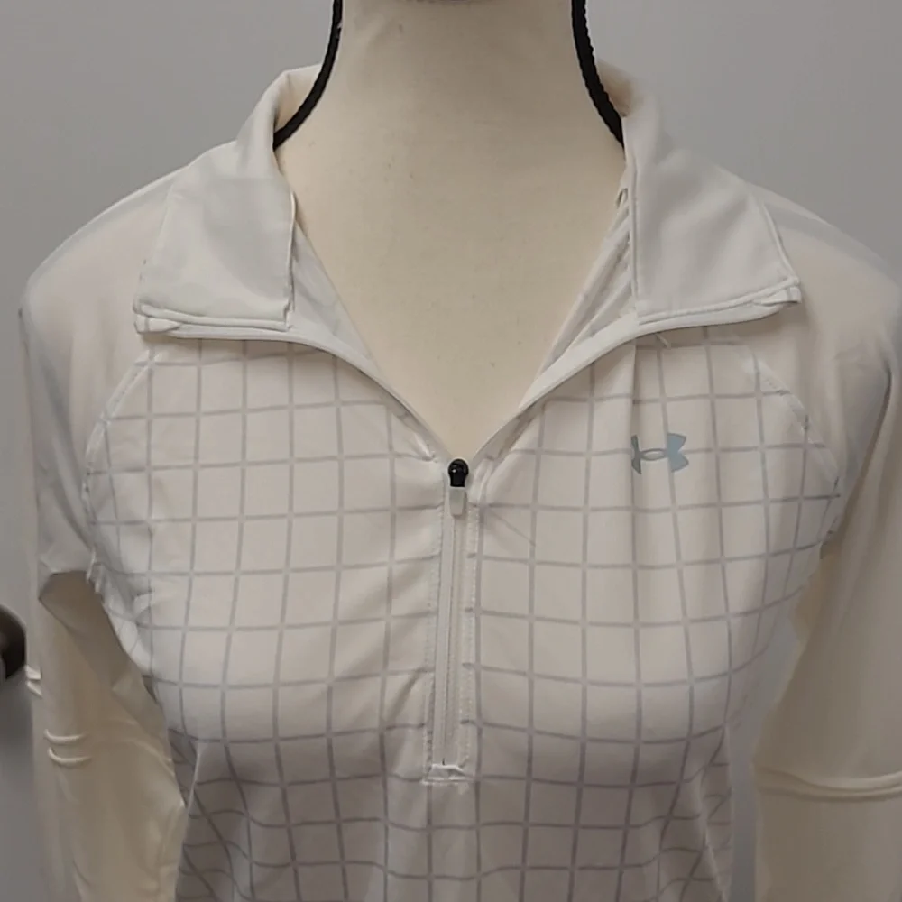 UnderArmour Size S White/Baby Blue 1/2 Zip Fitted Heatgear Top - Picture 4 of 8